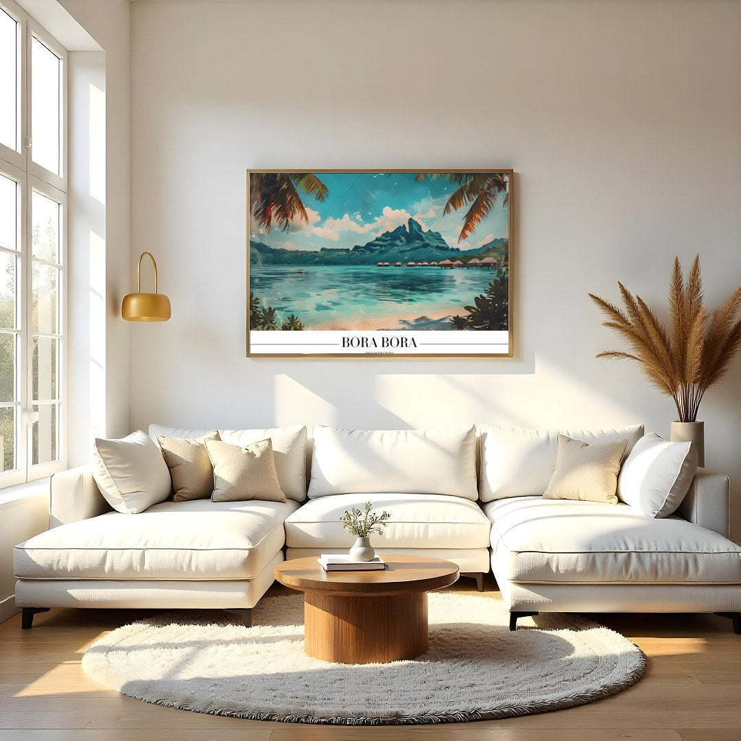 Capture the tranquil beauty of Bora Bora with this stunning artwork. The piece features a serene for Living Room