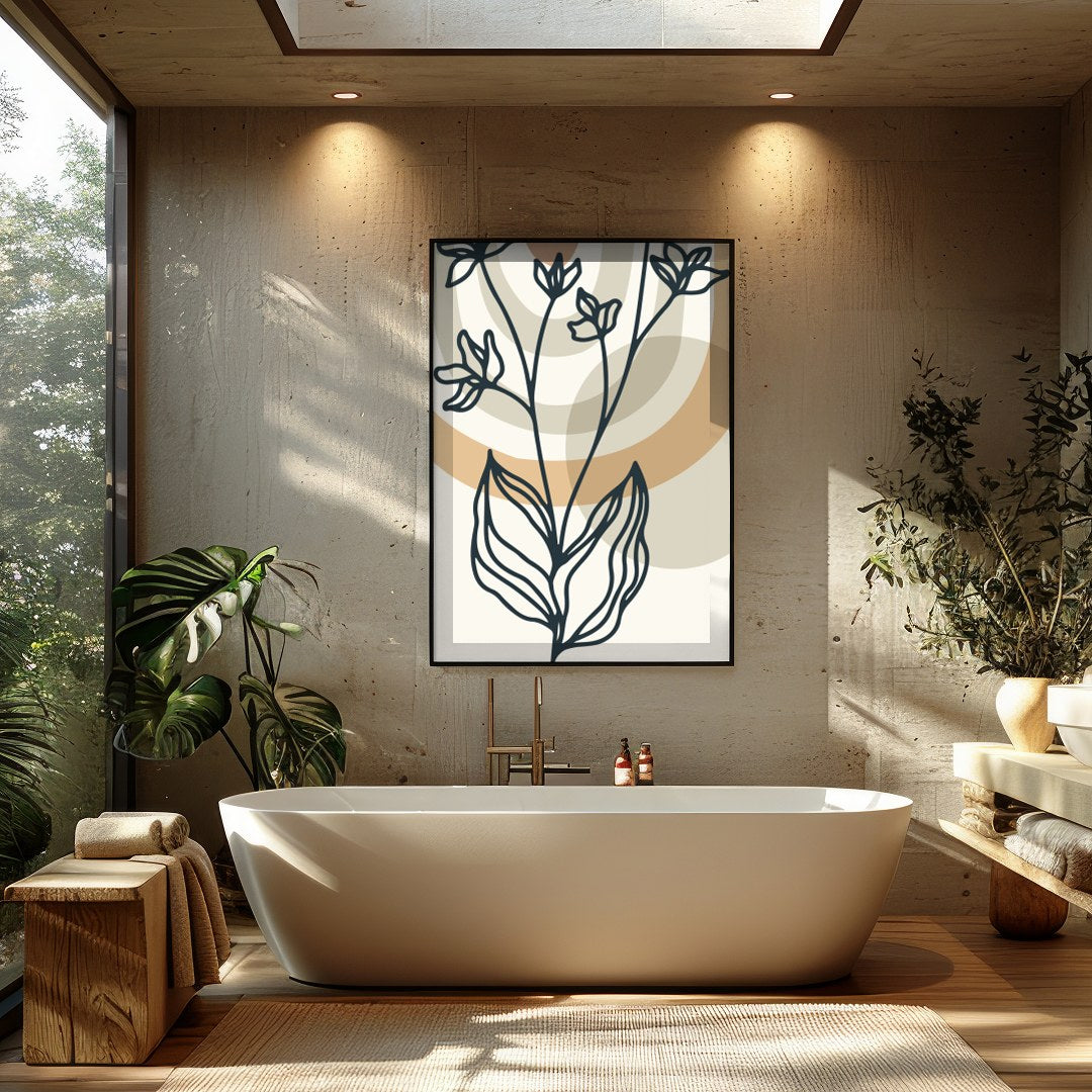 Elevate your space with 'Serene Botanical Lines', a captivating blend of minimalistic floral for Bathroom