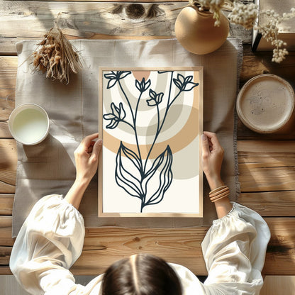 Elevate your space with 'Serene Botanical Lines', a captivating blend of minimalistic floral for Kitchen