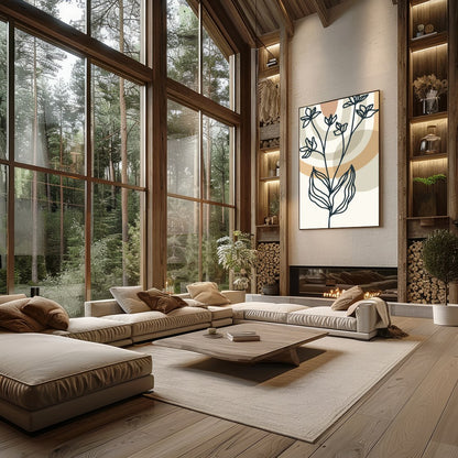 Elevate your space with 'Serene Botanical Lines', a captivating blend of minimalistic floral for Living Room