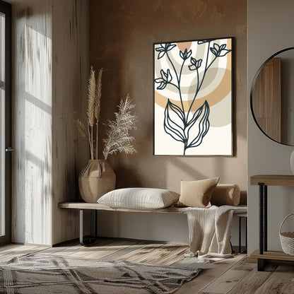 Elevate your space with 'Serene Botanical Lines', a captivating blend of minimalistic floral for living-space