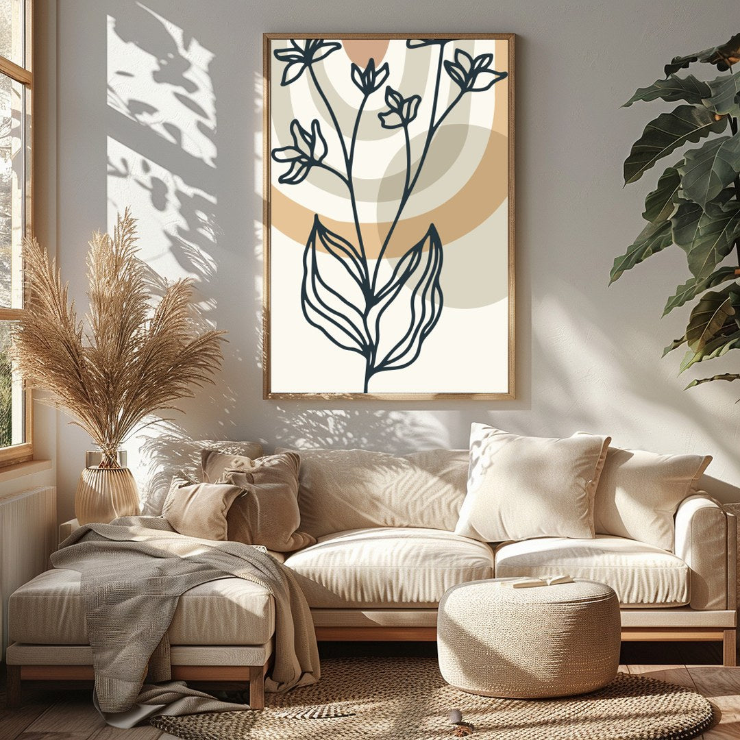 Elevate your space with 'Serene Botanical Lines', a captivating blend of minimalistic floral for Sitting Area