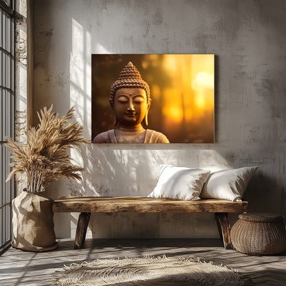 Immerse your space in tranquility with this serene Buddha depiction set against a majestic sunrise. for Veranda