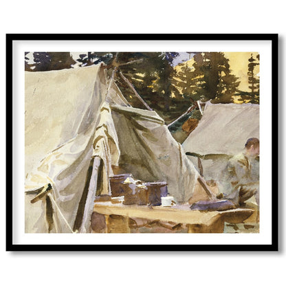 Immerse yourself in the tranquility of this watercolor artwork, capturing a serene campground for decor