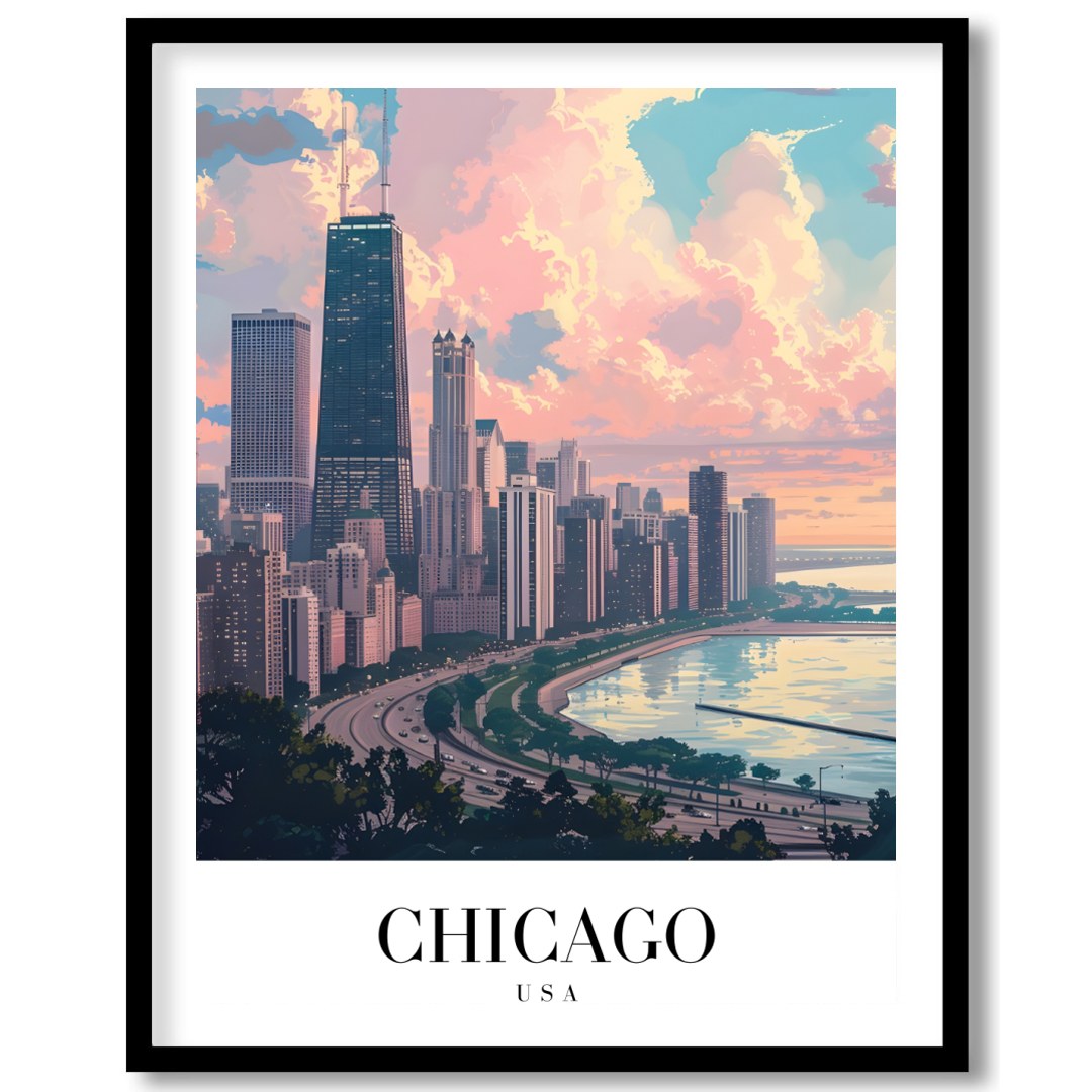 Capture the tranquil essence of Chicago with this stunning cityscape artwork. The vibrant interplay for decor