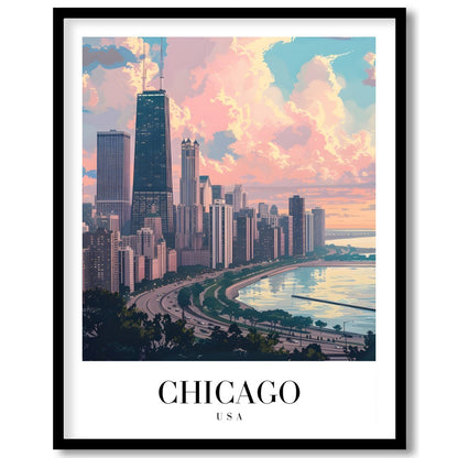 Capture the tranquil essence of Chicago with this stunning cityscape artwork. The vibrant interplay for decor