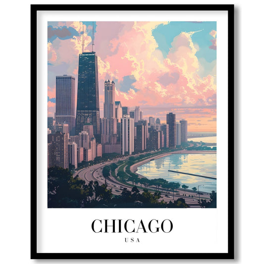 Capture the tranquil essence of Chicago with this stunning cityscape artwork. The vibrant interplay for decor