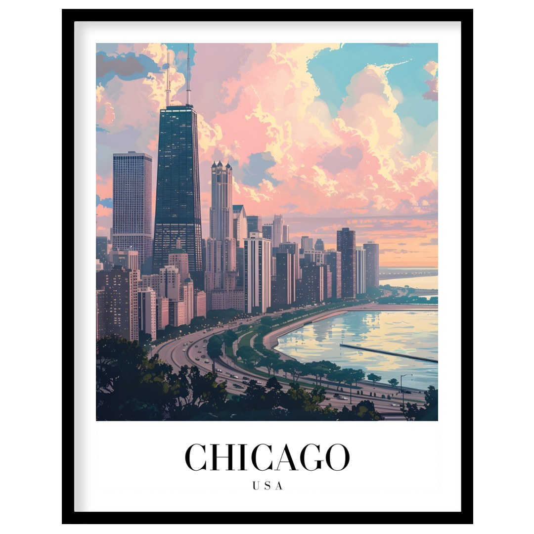 Capture the tranquil essence of Chicago with this stunning cityscape artwork. The vibrant interplay for decor
