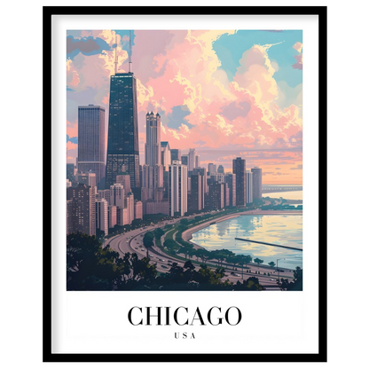 Capture the tranquil essence of Chicago with this stunning cityscape artwork. The vibrant interplay for decor