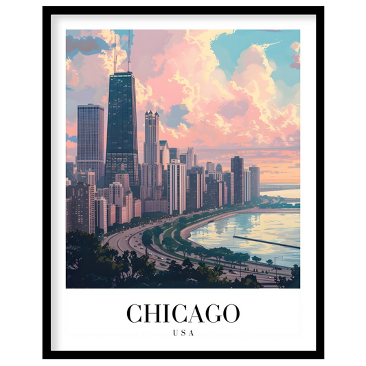 Capture the tranquil essence of Chicago with this stunning cityscape artwork. The vibrant interplay for decor
