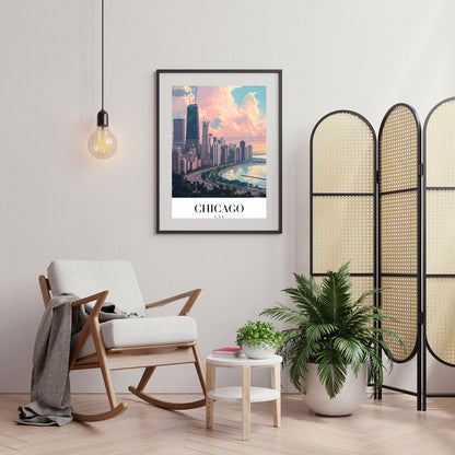 Capture the tranquil essence of Chicago with this stunning cityscape artwork. The vibrant interplay for Foyer