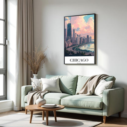 Capture the tranquil essence of Chicago with this stunning cityscape artwork. The vibrant interplay for Hall