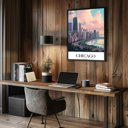 Capture the tranquil essence of Chicago with this stunning cityscape artwork. The vibrant interplay for Study and Office