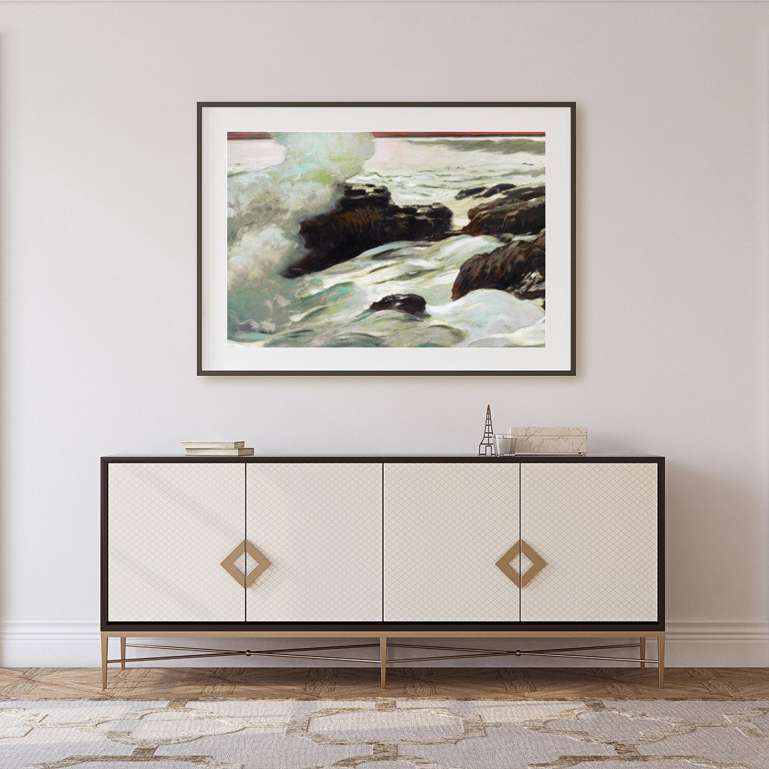 Capture the raw beauty and serene energy of the ocean with this captivating piece. The meticulous for Foyer