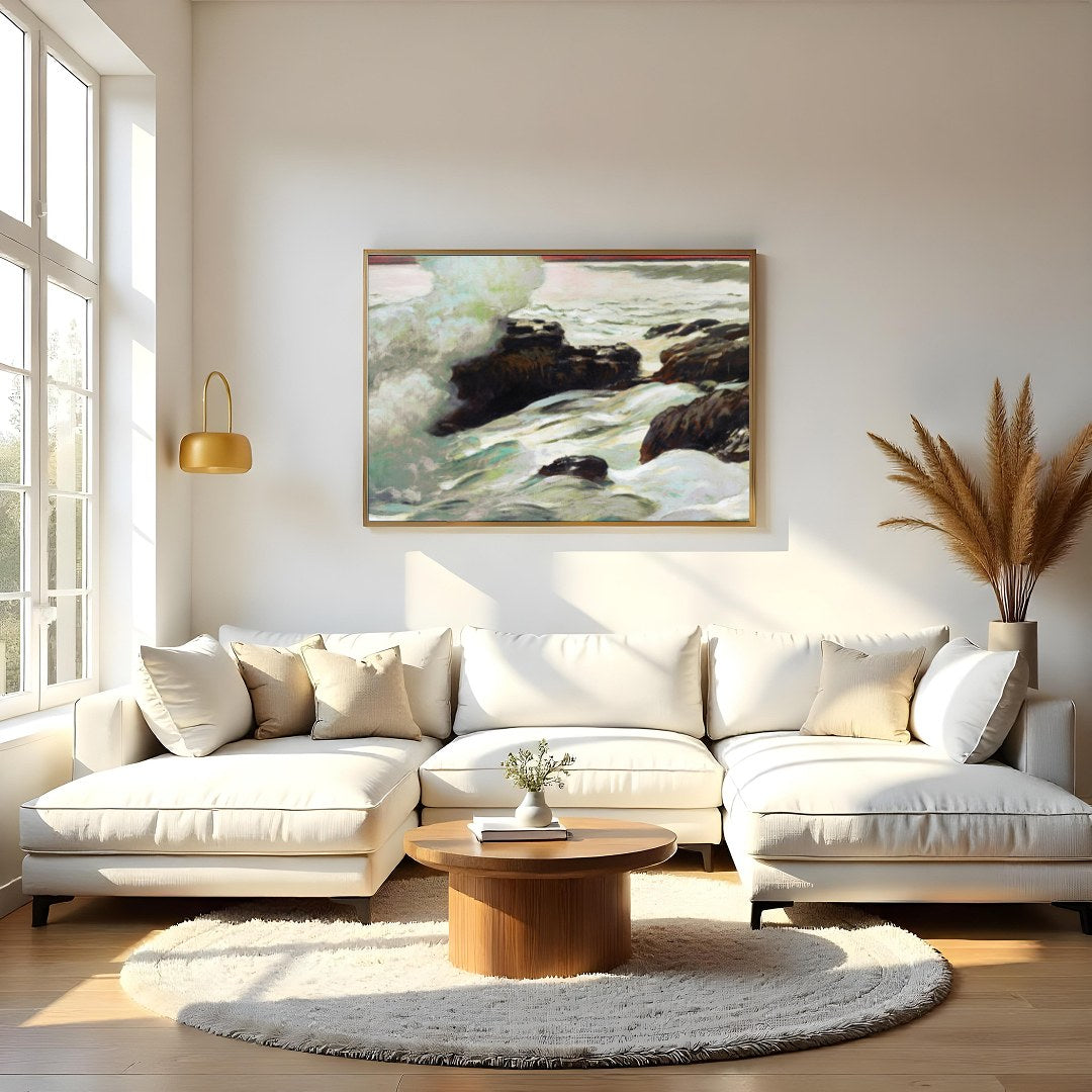 Capture the raw beauty and serene energy of the ocean with this captivating piece. The meticulous for Living Room
