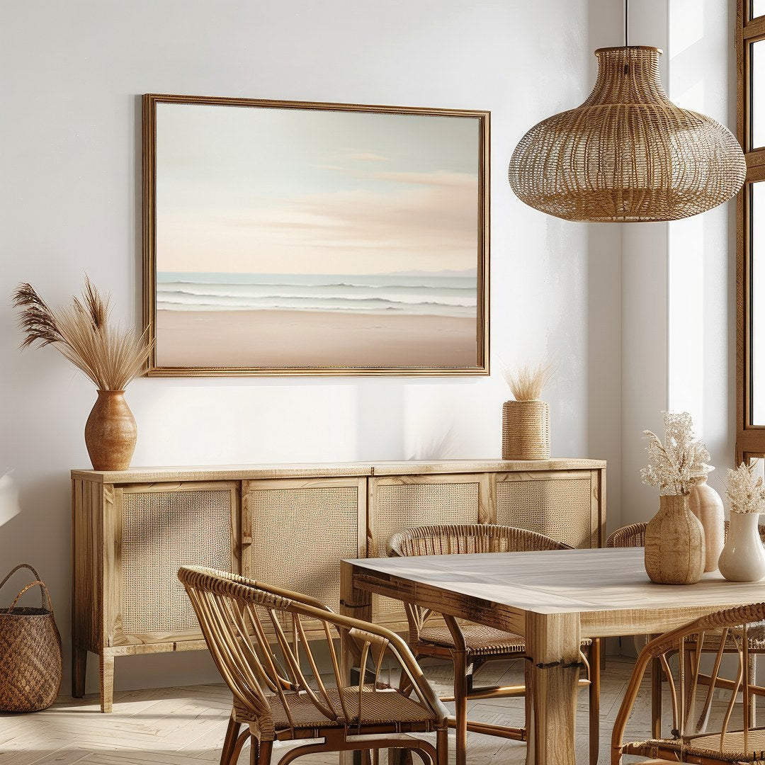 Capture the tranquility of the seaside with this breathtaking artwork, featuring gentle waves for Dining
