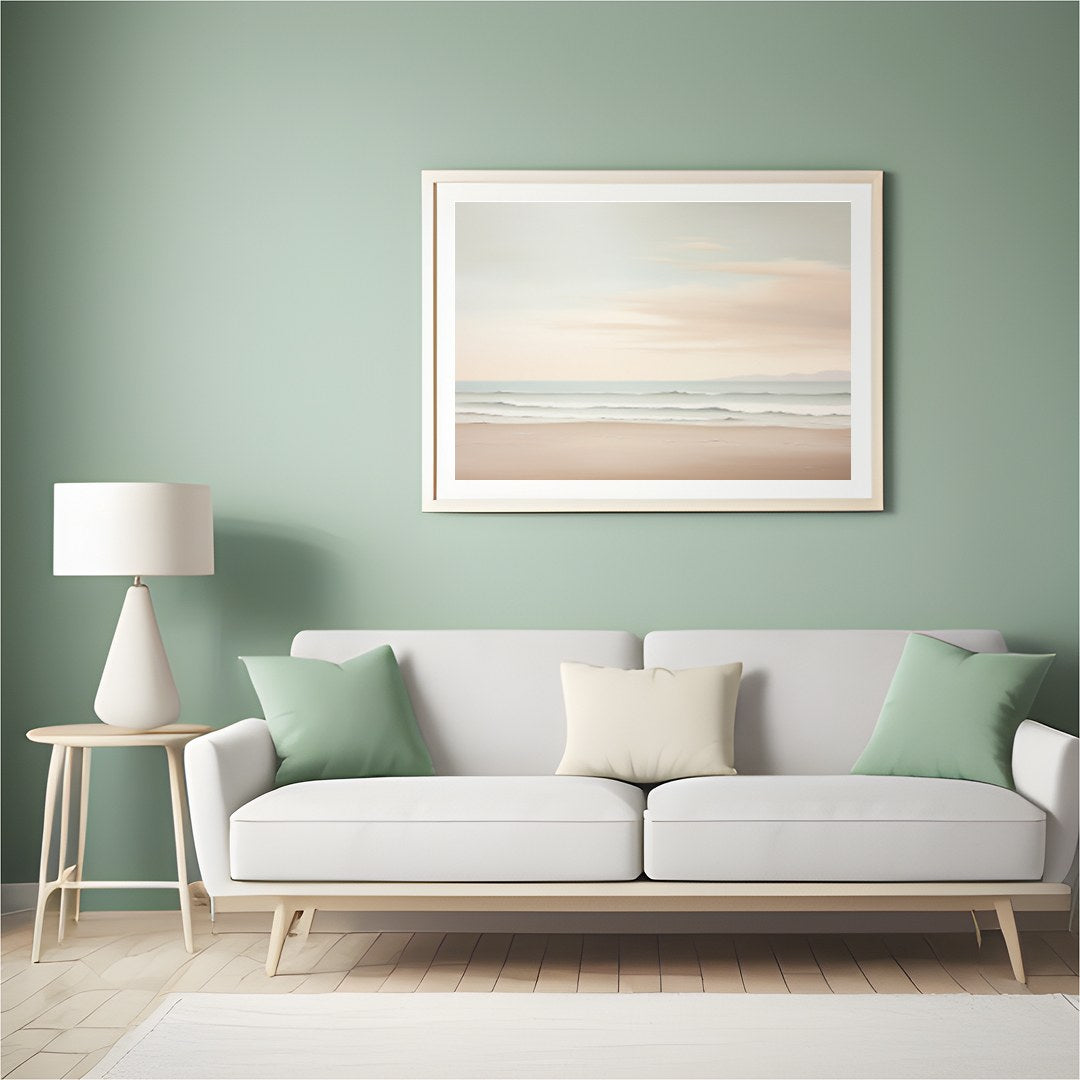 Capture the tranquility of the seaside with this breathtaking artwork, featuring gentle waves for Hall