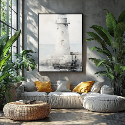 Capture the tranquil beauty of the seaside with this exquisite lighthouse artwork. The soft blend for Balcony