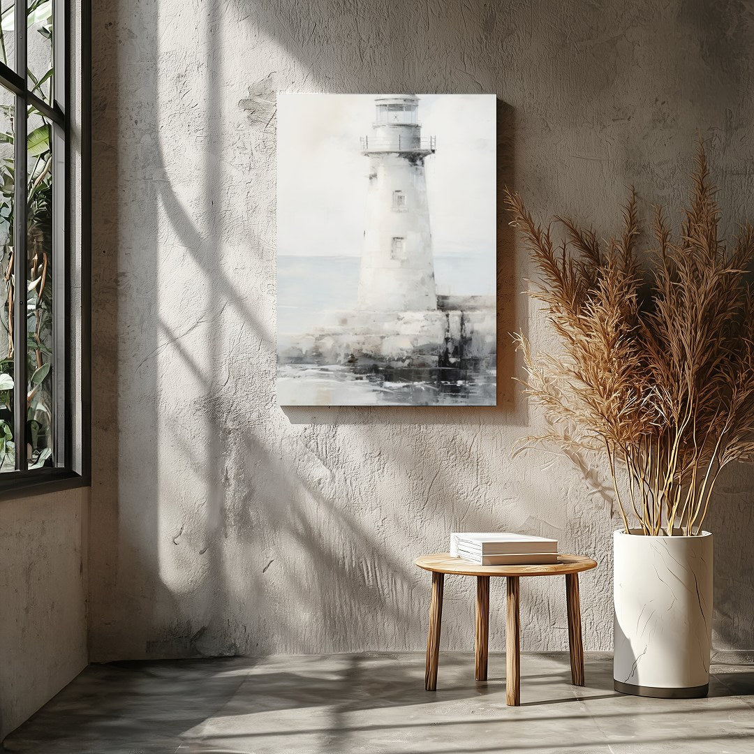 Capture the tranquil beauty of the seaside with this exquisite lighthouse artwork. The soft blend for Entrance