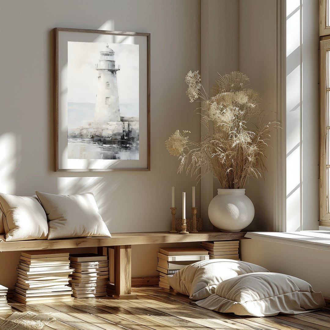 Capture the tranquil beauty of the seaside with this exquisite lighthouse artwork. The soft blend for kitchen