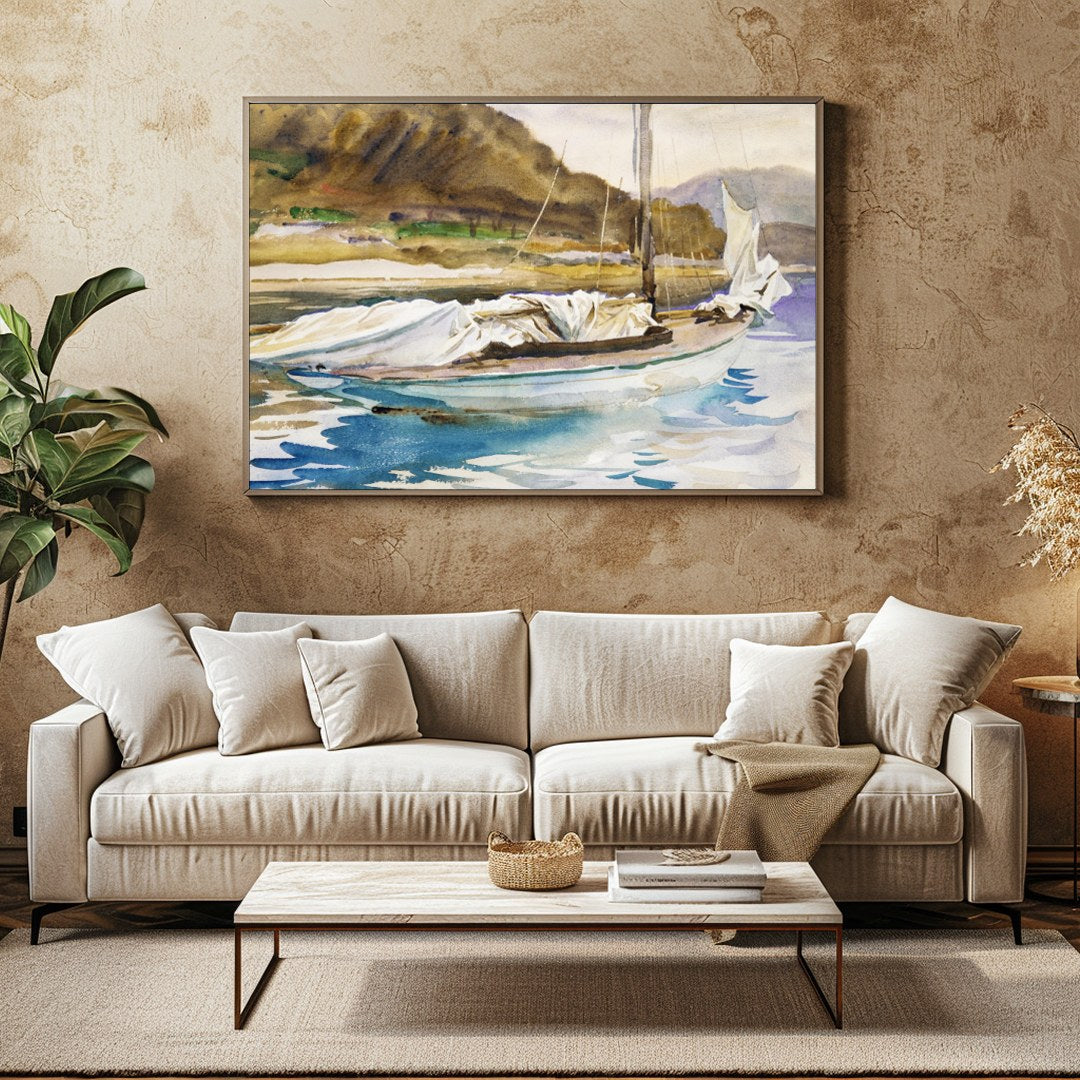 Capture the essence of a tranquil seaside escape with this exquisite watercolor painting of a for Family Room