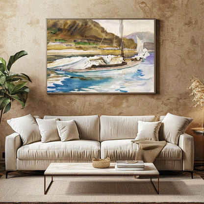 Capture the essence of a tranquil seaside escape with this exquisite watercolor painting of a for Family Room