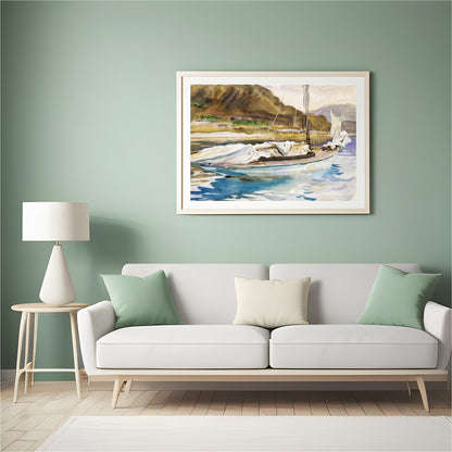 Capture the essence of a tranquil seaside escape with this exquisite watercolor painting of a for Hall