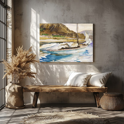 Capture the essence of a tranquil seaside escape with this exquisite watercolor painting of a for Veranda