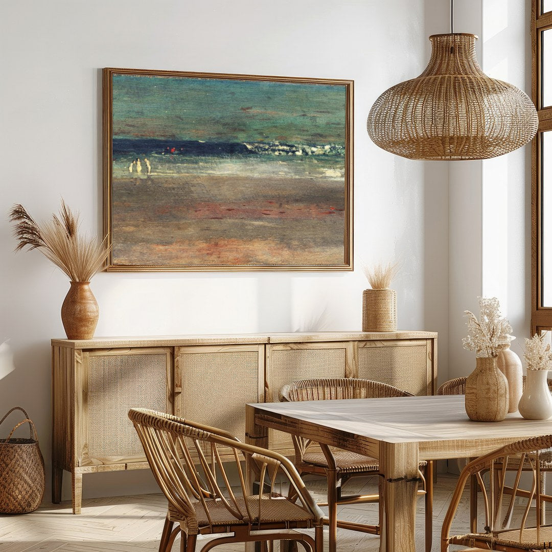 Experience the tranquil allure of a serene coastline with this evocative artwork. The calming waves for Dining