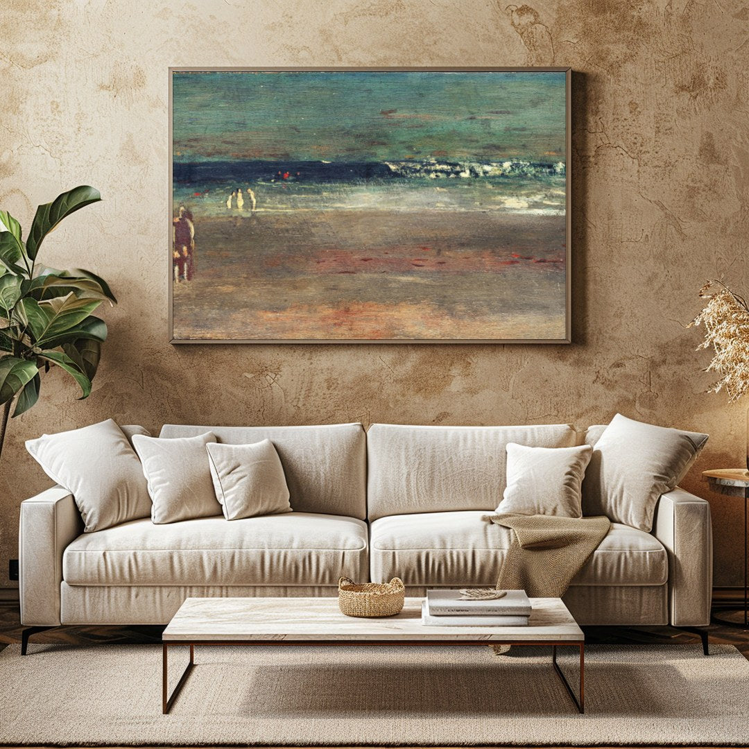 Experience the tranquil allure of a serene coastline with this evocative artwork. The calming waves for Family Room