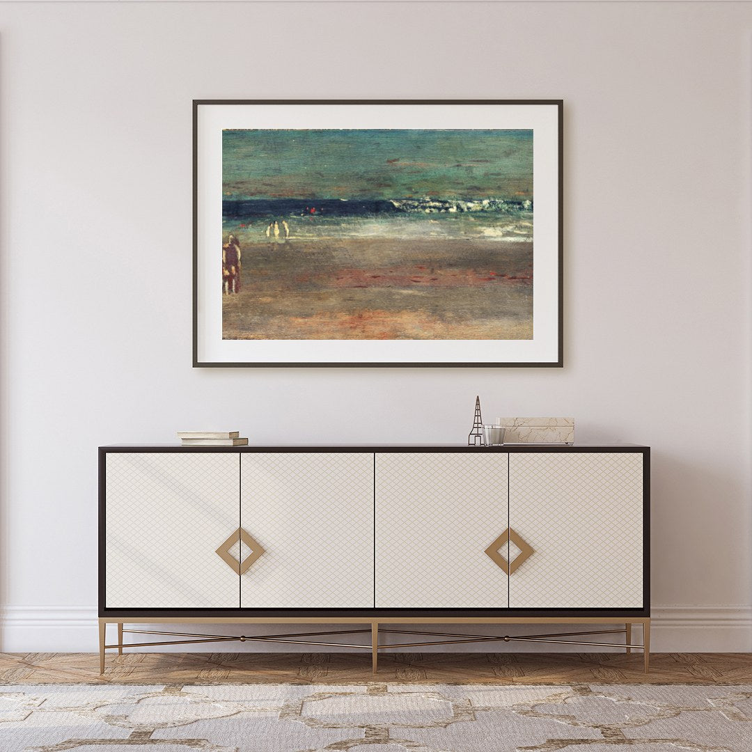 Experience the tranquil allure of a serene coastline with this evocative artwork. The calming waves for Foyer