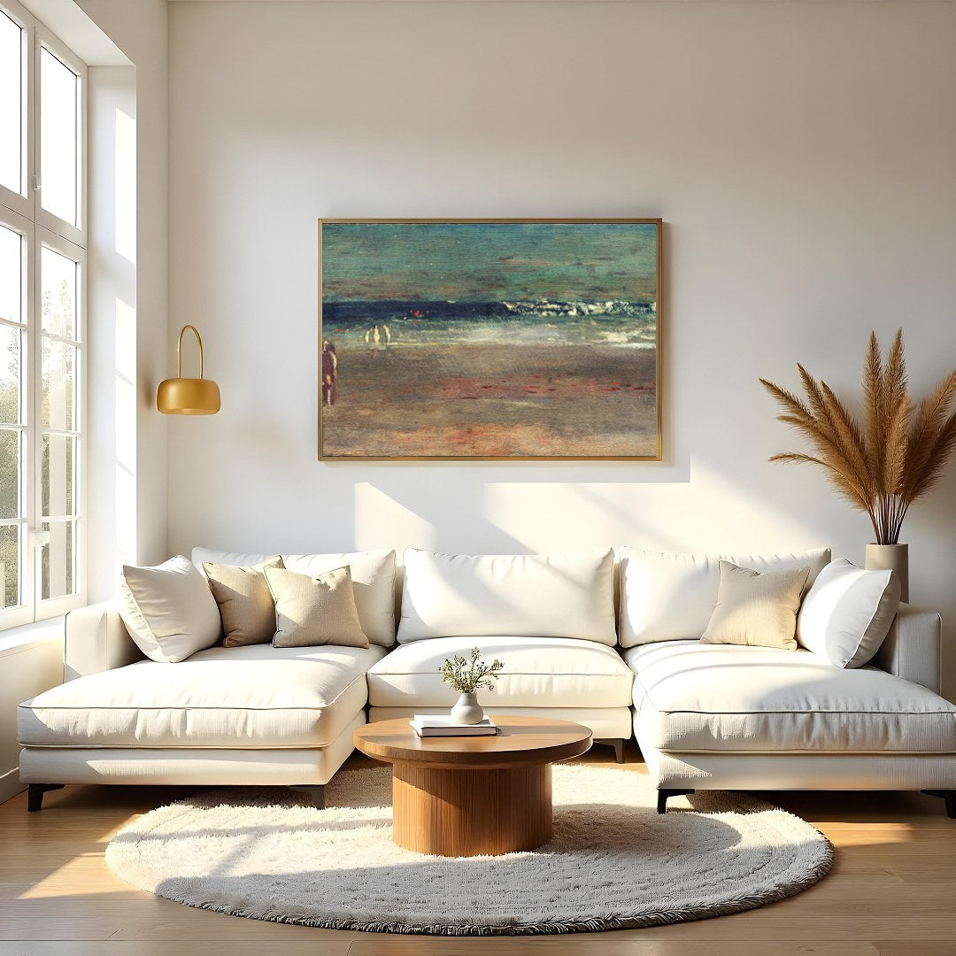 Experience the tranquil allure of a serene coastline with this evocative artwork. The calming waves for Living Room