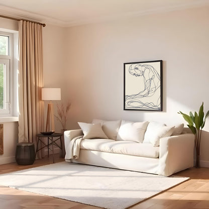 This minimalist line art captures a moment of introspective serenity, elegantly drawn against a for Family Room
