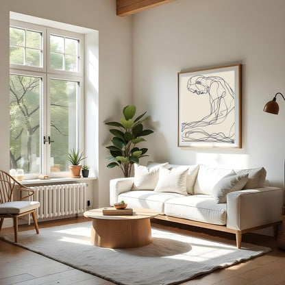 This minimalist line art captures a moment of introspective serenity, elegantly drawn against a for Living Room