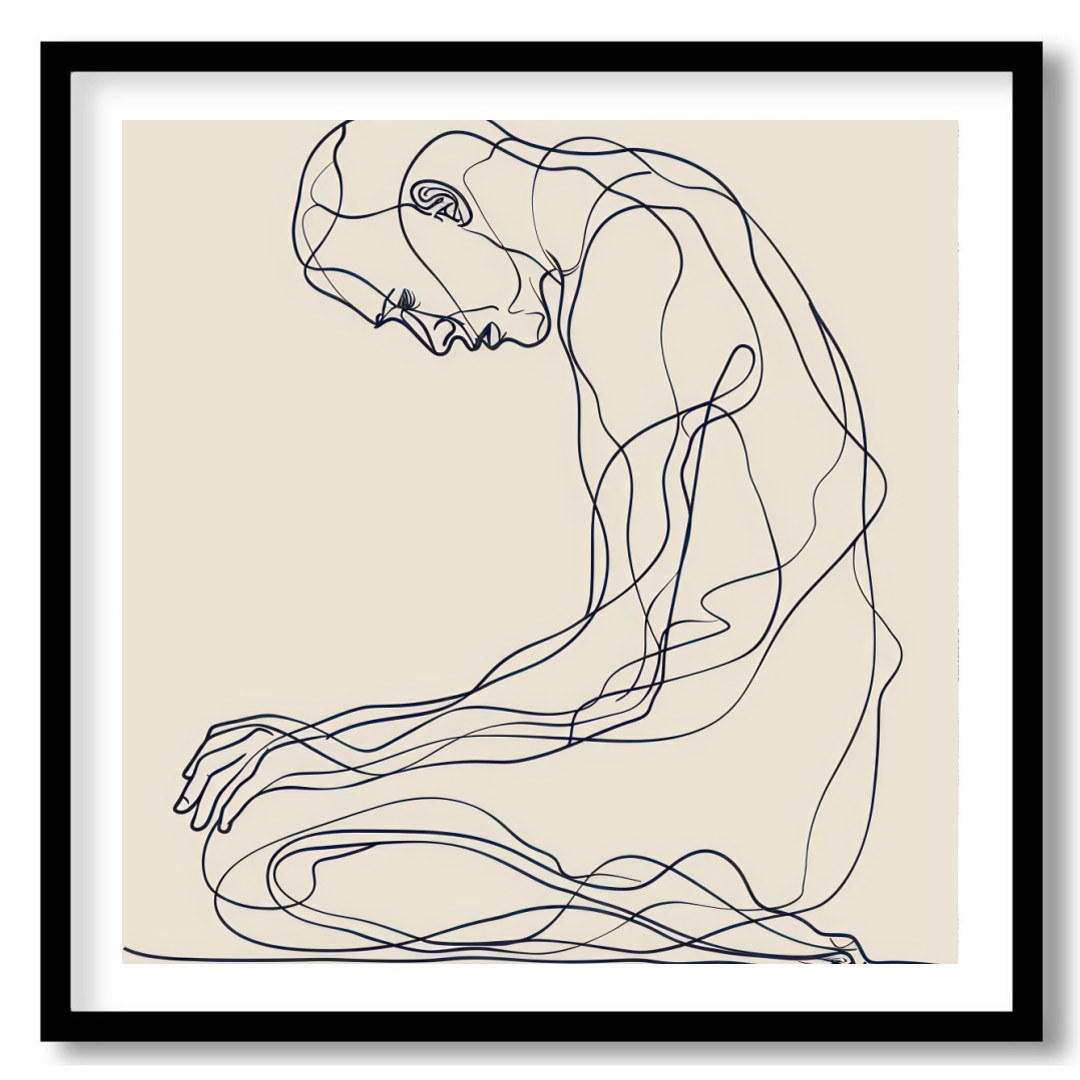 This minimalist line art captures a moment of introspective serenity, elegantly drawn against a for office