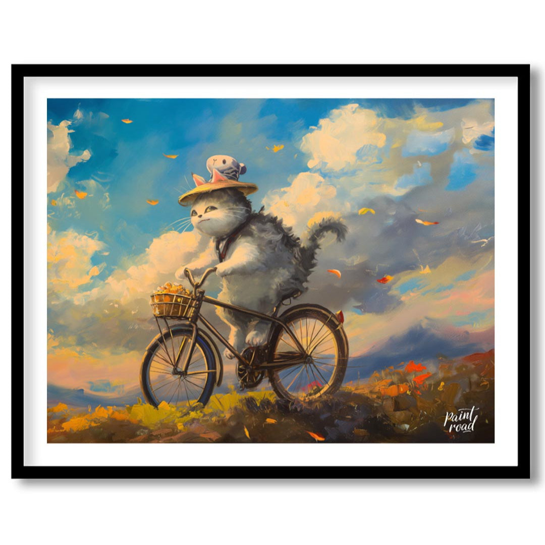 This beautiful digital painting depicts a fluffy grey and white cat, wearing a straw hat adorned wi… for lovely house