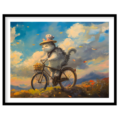 This beautiful digital painting depicts a fluffy grey and white cat, wearing a straw hat adorned wi… for lovely house