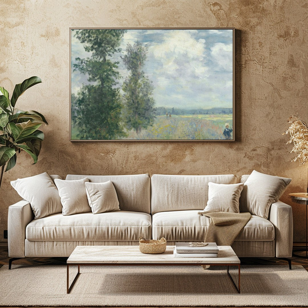 Immerse yourself in the tranquility of nature with this lush countryside landscape. The soft for Family Room