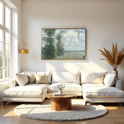 Immerse yourself in the tranquility of nature with this lush countryside landscape. The soft for Living Room