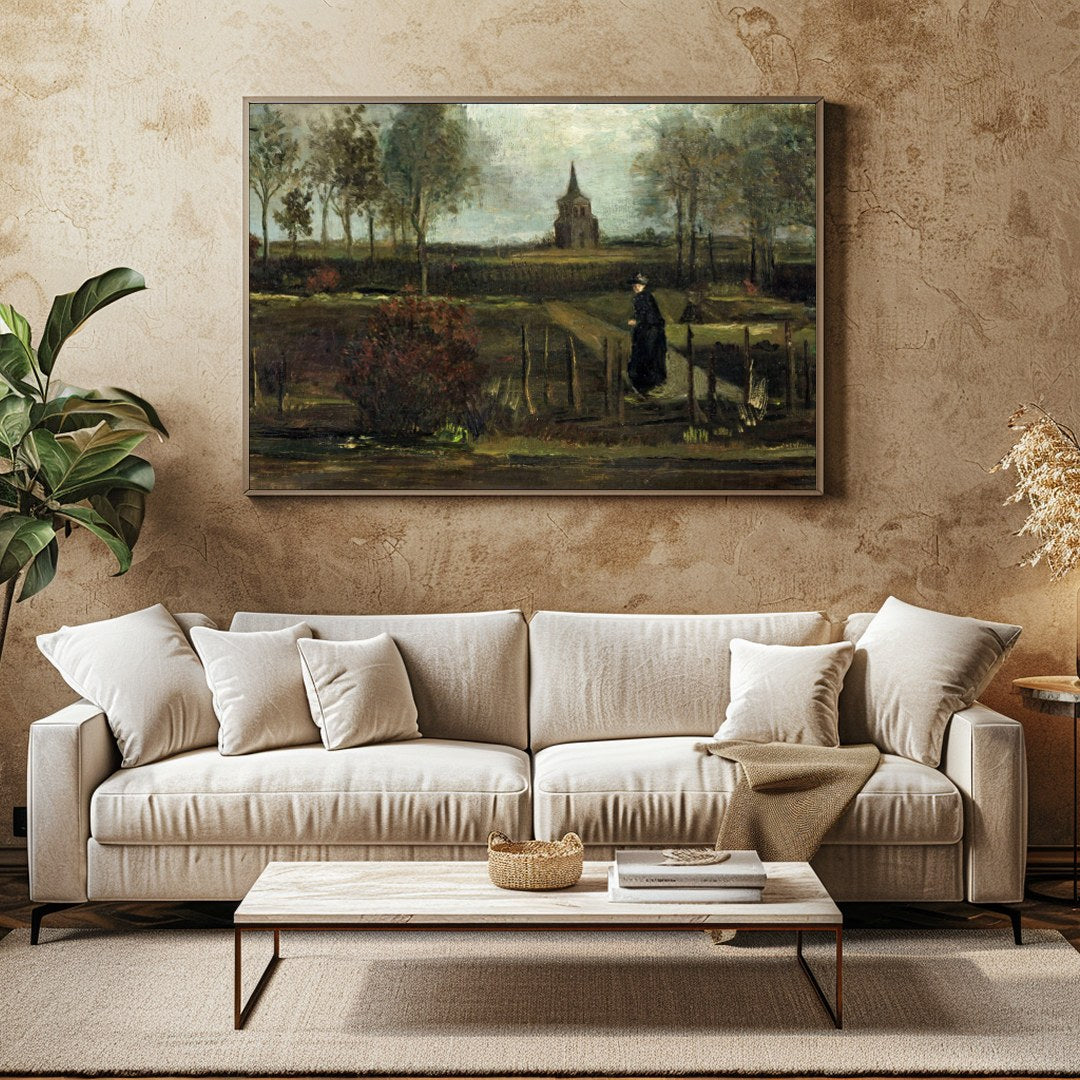 Immerse yourself in the tranquil beauty of this pastoral landscape, capturing a solitary figure for Family Room