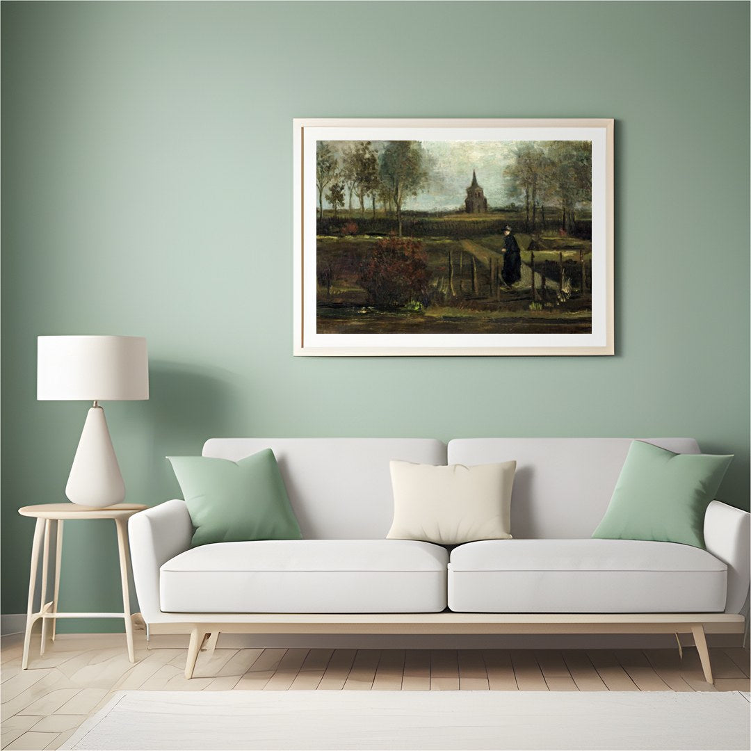 Immerse yourself in the tranquil beauty of this pastoral landscape, capturing a solitary figure for Hall