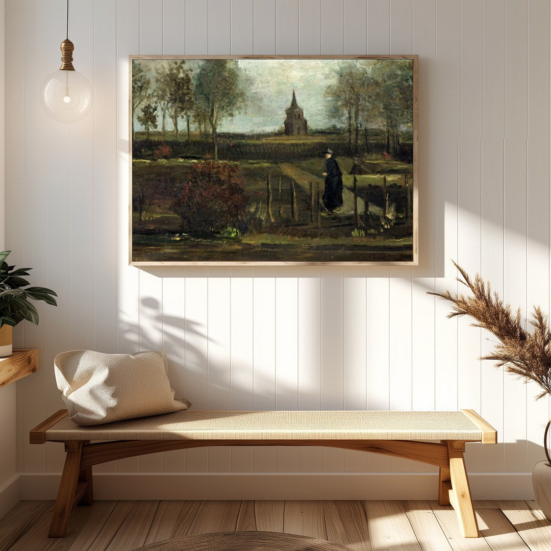 Immerse yourself in the tranquil beauty of this pastoral landscape, capturing a solitary figure for Hallway