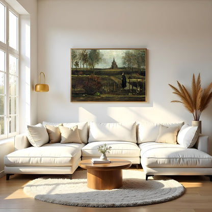 Immerse yourself in the tranquil beauty of this pastoral landscape, capturing a solitary figure for Living Room