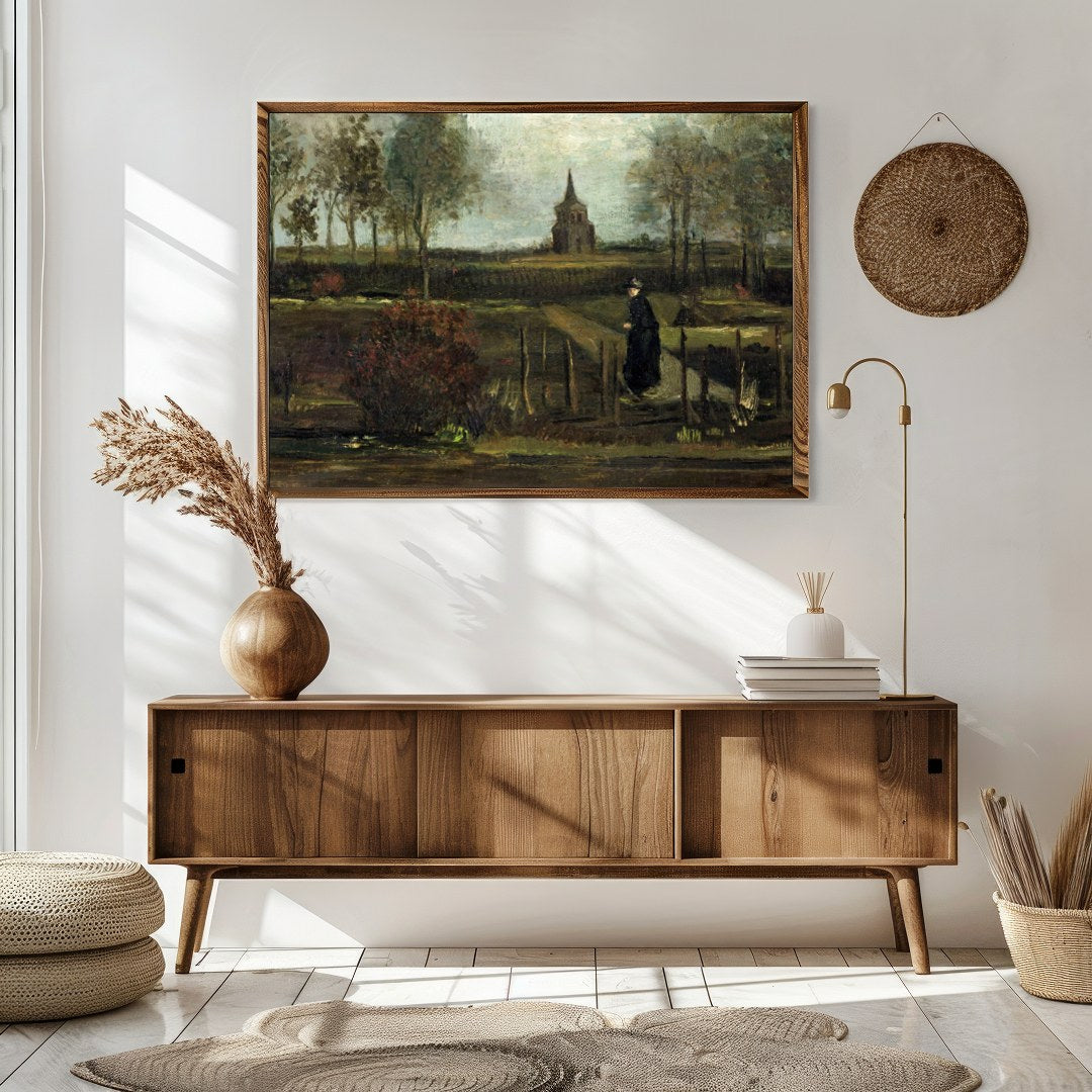 Immerse yourself in the tranquil beauty of this pastoral landscape, capturing a solitary figure for Sitting Area