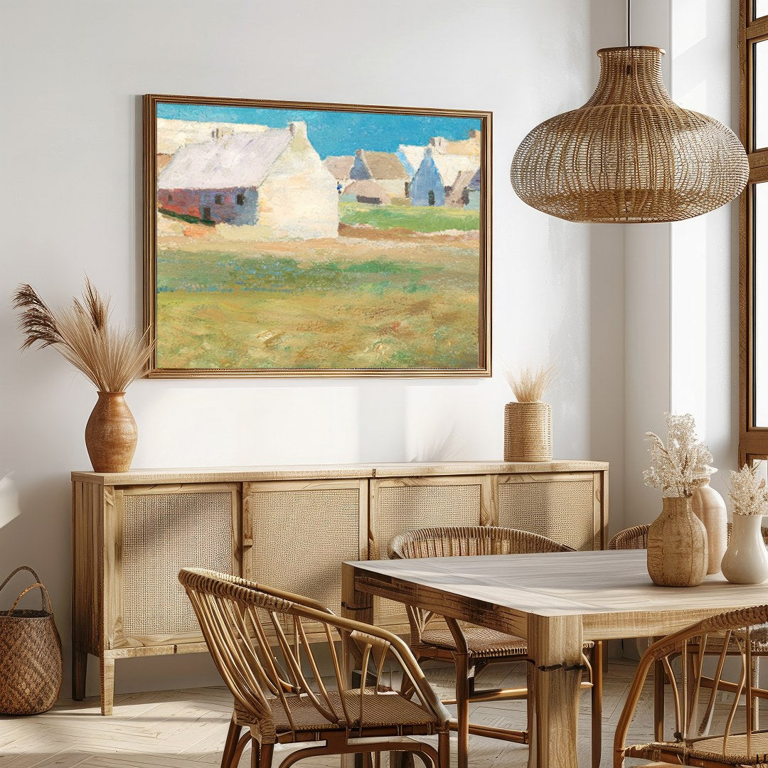 Immerse yourself in the tranquil beauty of a serene countryside village with this exquisite for Dining