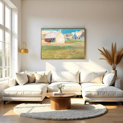 Immerse yourself in the tranquil beauty of a serene countryside village with this exquisite for Living Room