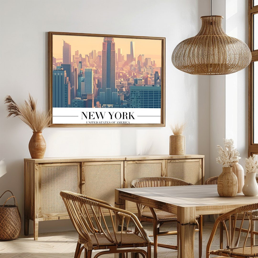 Capture the tranquil beauty of New York at dawn with this stunning artwork. The soft pastel hues for Dining