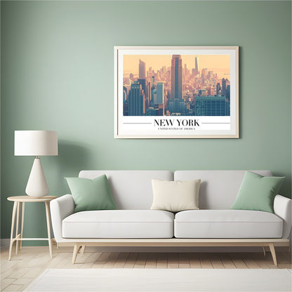Capture the tranquil beauty of New York at dawn with this stunning artwork. The soft pastel hues for Hall