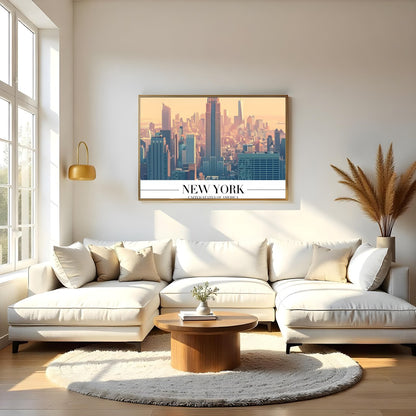Capture the tranquil beauty of New York at dawn with this stunning artwork. The soft pastel hues for Living Room