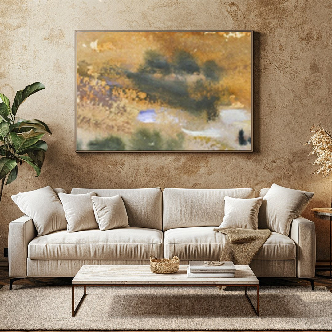 Experience the tranquil beauty of a vast desert landscape captured in watercolor. This artwork for Family Room